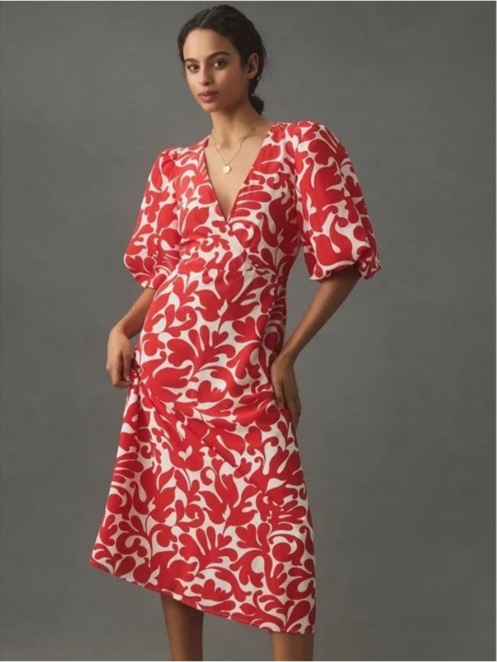 NWT Rhode Ina Midi Dress Red Caspian Lagoon Grande